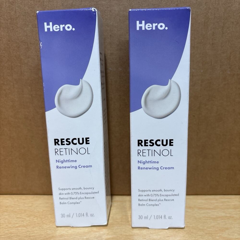 Lot of 2 Hero. RESCUE RETINOL Nighttime Renewing Cream 30 mL / 1•014 Oz x 2